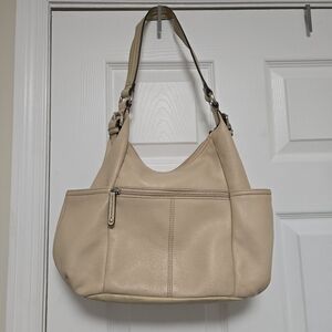 Tignanello Womens Beige Genuine Leather Shoulder Bag Purse